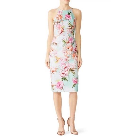 Black Halo Montego Mint Green Floral Halter Midi Dress - Picture 1 of 8